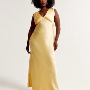 Abercrombie & Fitch Yellow Plunge Cowl Back Maxi Dress
